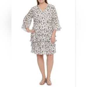 Danny & Nicole Plus Floral Clip Dot Fit + Flare Dresses